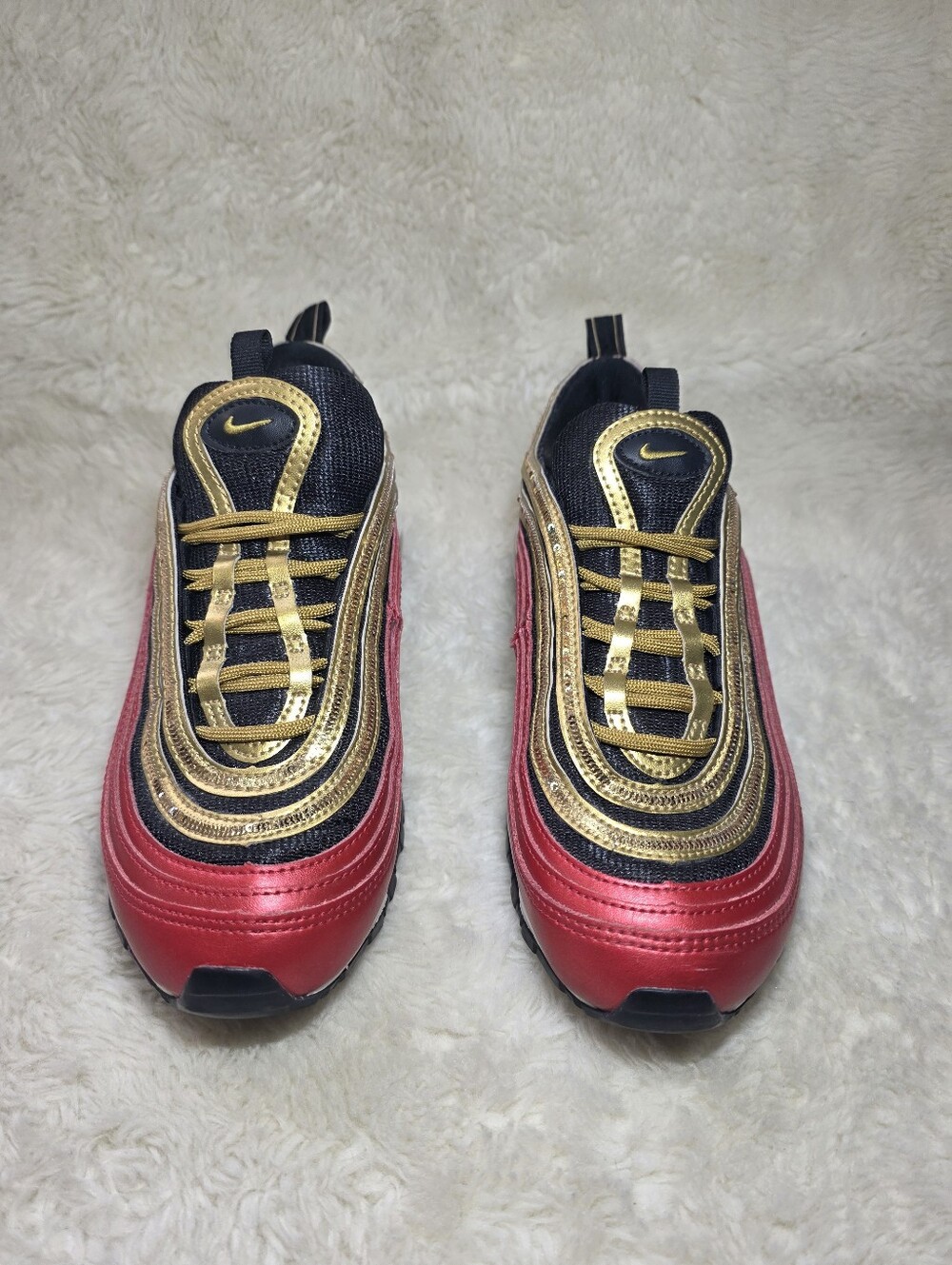 Nike Air Max 97 Gold Sequin University Red Metallic Sneakers Women's 6.5 - Picture 4 of 11